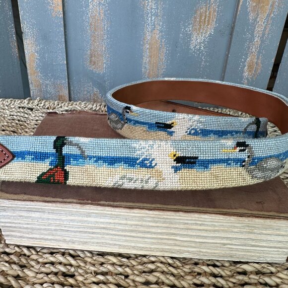 Itz A Stitch Hand-Stitched Needlepoint Belt Birds Of Florida's Beaches Sz 38 - Picture 5 of 14